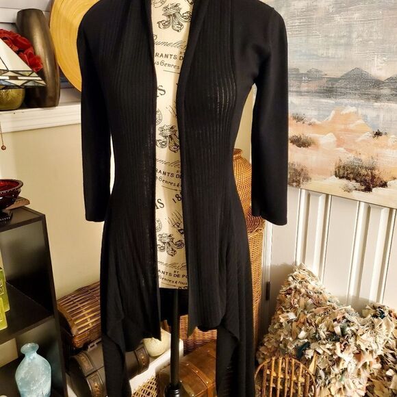 Kensar Classic Black Stylish Duster Cardigan Sz S - Picture 2 of 13